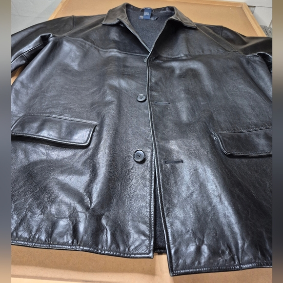 Polo by Ralph Lauren Black Leather Button Up Coat - Picture 6 of 16